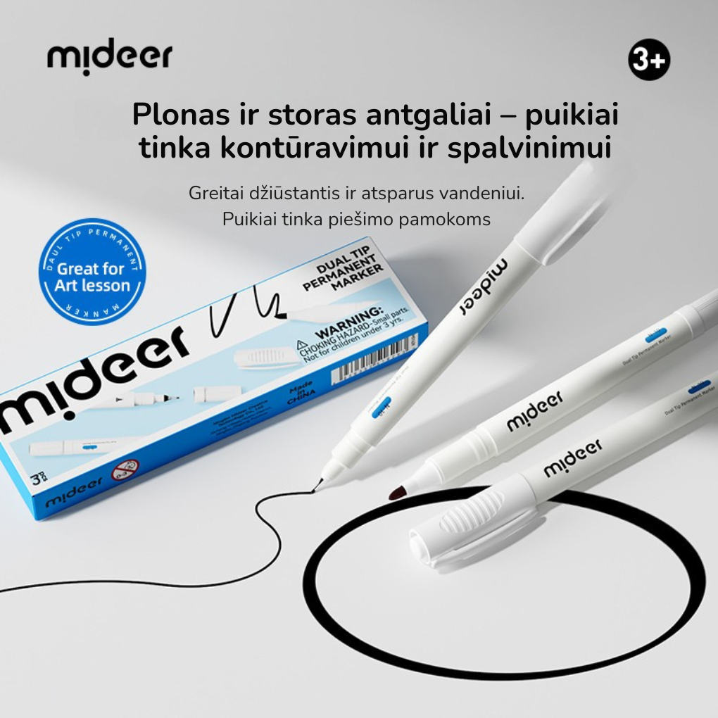 Dual-Tip Oil-Based Permanent Markers - 3 Pieces